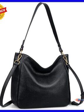 Genuine Leather Hobo Crossbody Bag with 2 Detachable Straps, 7L Capacity